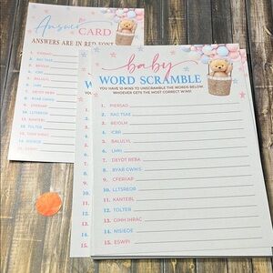 5for$10 Baby Word Scramble Game Kit Baby Shower, 30 Fill In Bear & Balloons